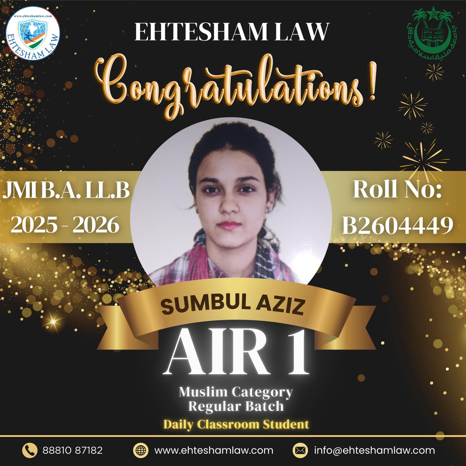 All india rank 05 in jamia millia islamia ballb of muslim regular