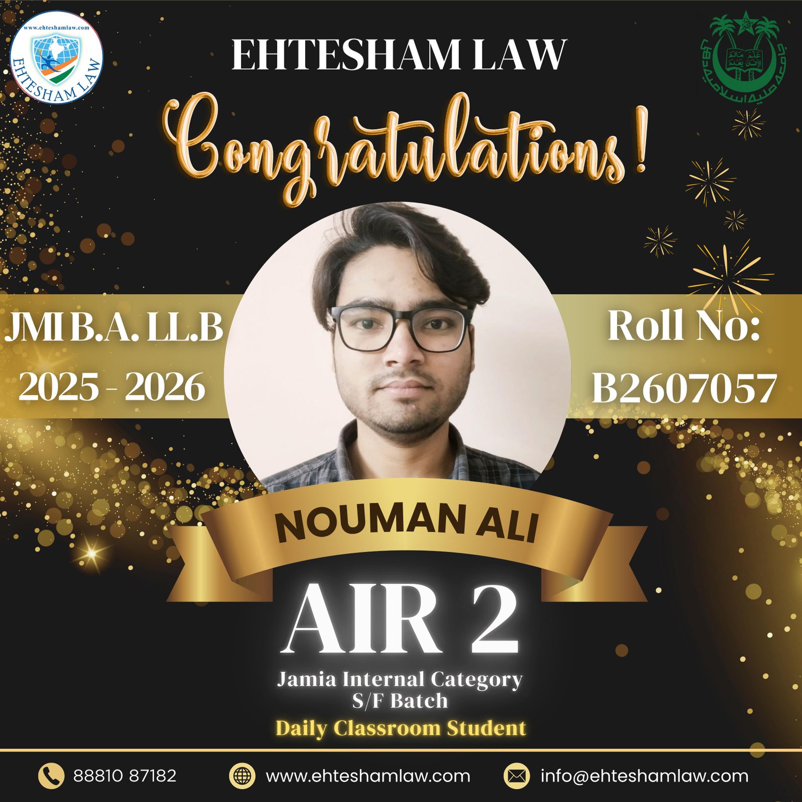 All india rank 05 in jamia millia islamia ballb of muslim regular