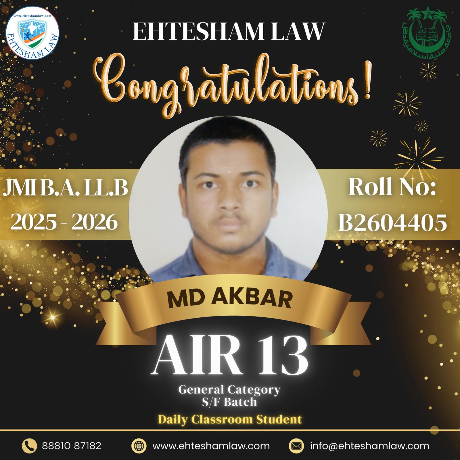 All india rank 05 in jamia millia islamia ballb of muslim regular