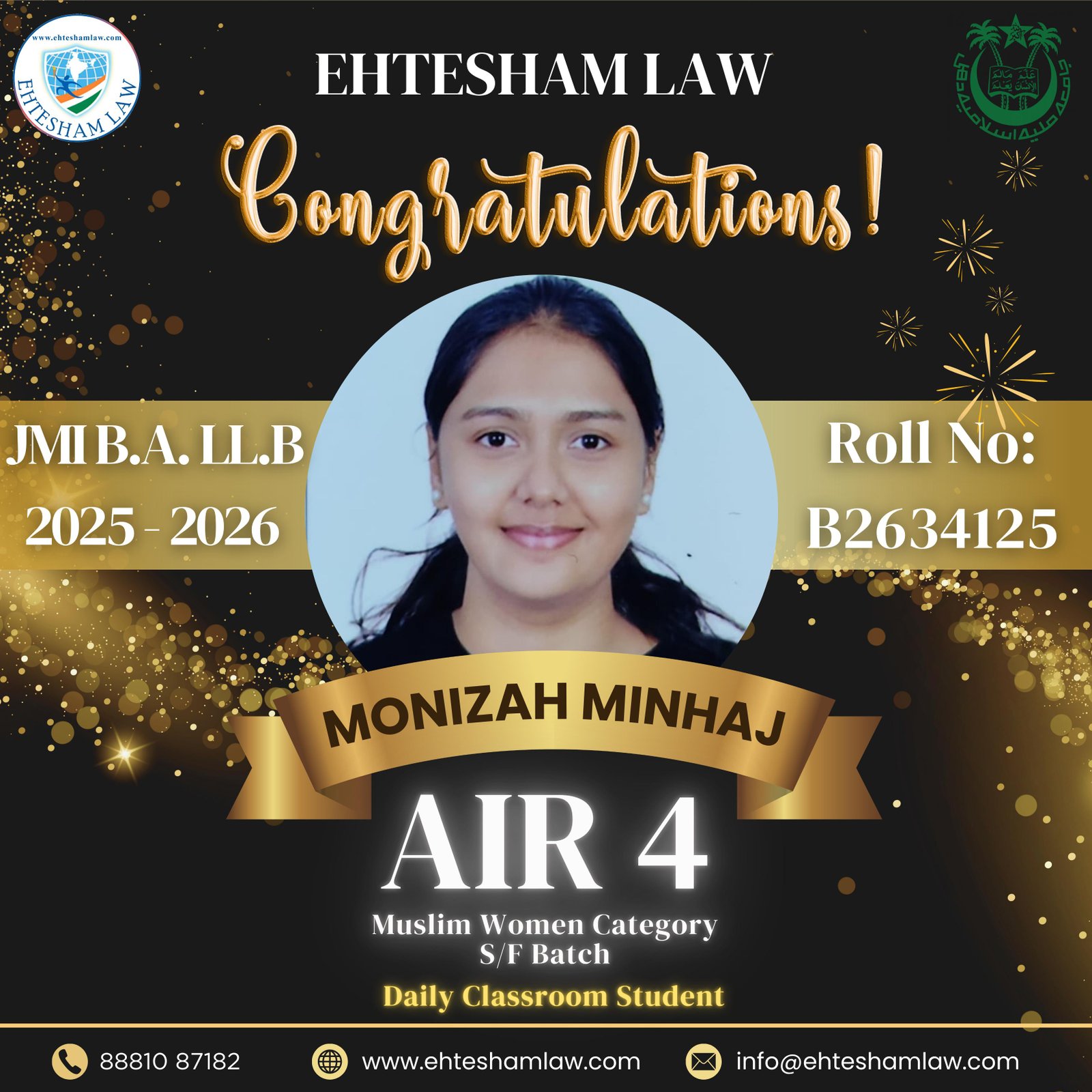 All india rank 05 in jamia millia islamia ballb of muslim regular