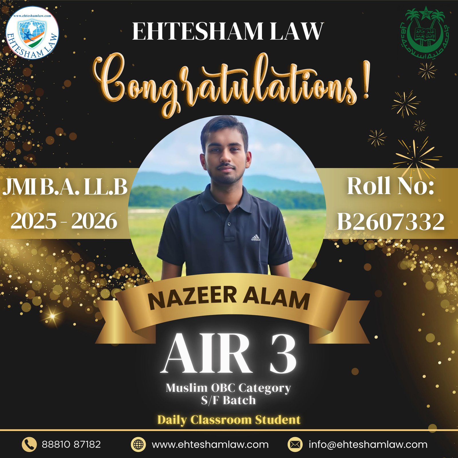 All india rank 05 in jamia millia islamia ballb of muslim regular