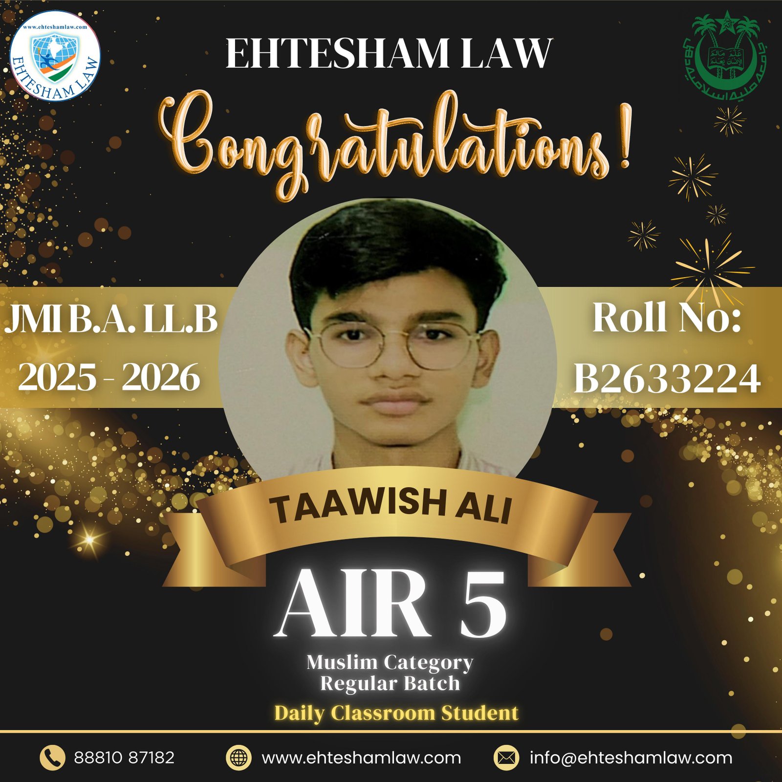 All india rank 05 in jamia millia islamia ballb of muslim regular