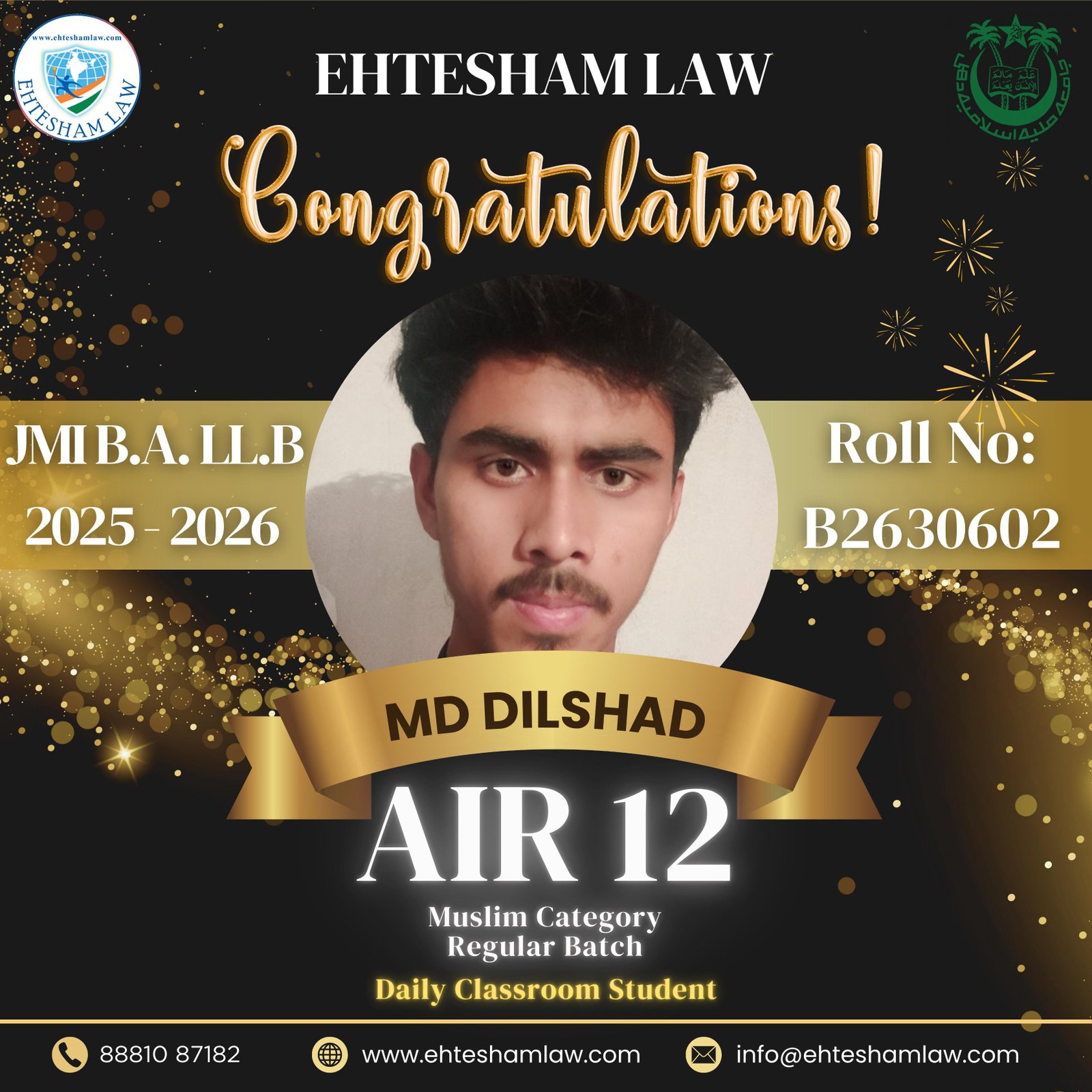 All india rank 05 in jamia millia islamia ballb of muslim regular