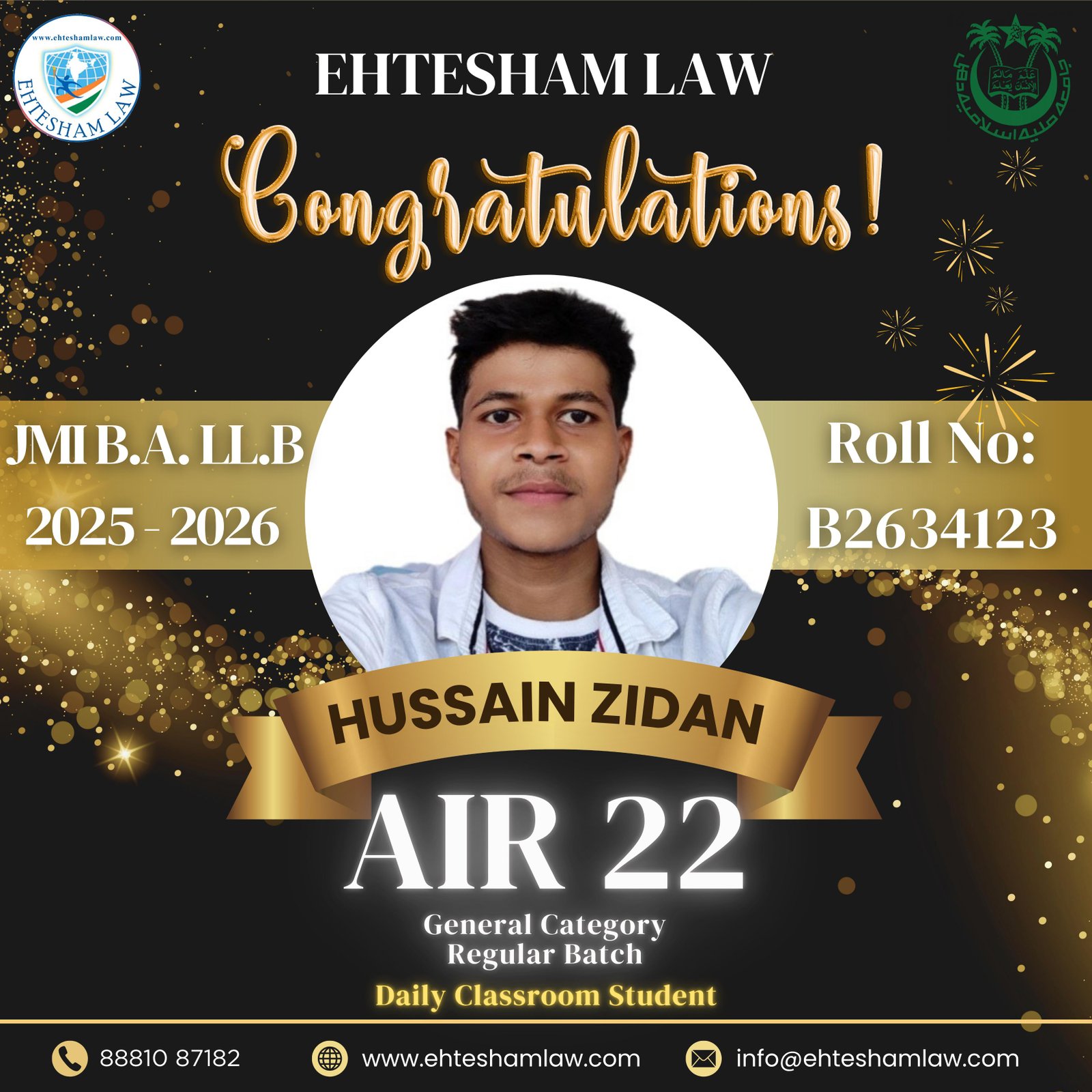 All india rank 05 in jamia millia islamia ballb of muslim regular